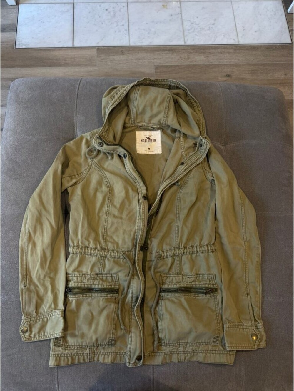 Hollister Womens Utility Jacket Olive Green Hooded Anorak M